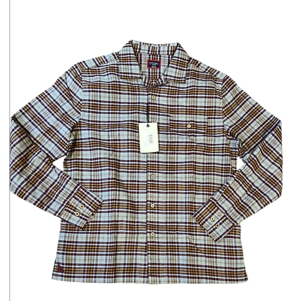 UNTICKit Verona Men's Medium Blue Maroon Plaid Cotton‎ Flannel Shirt NWT - Picture 10 of 10